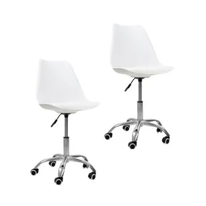 Kit 2 Cadeiras Office Com Rodízio Giratória Saarinen Branco