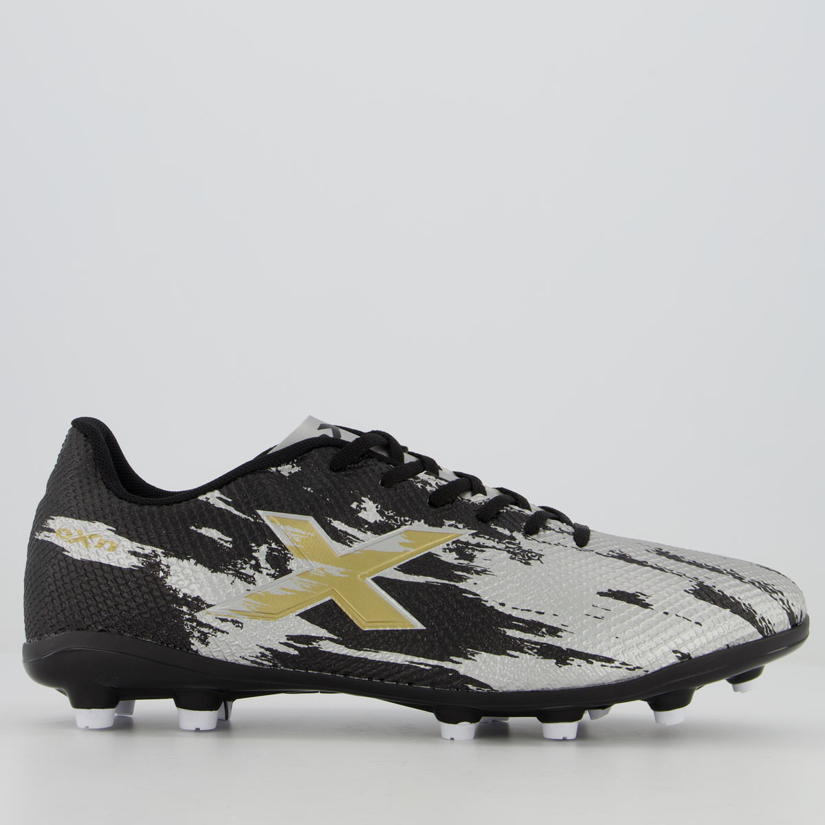 Chuteira Oxn Fusion Grip 3 Campo Preta e Prata