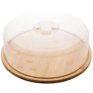 Boleira de Bambu com Cúpula de Plástico 28x9,5cm Lyor Porta Bolo Redondo com Tampa