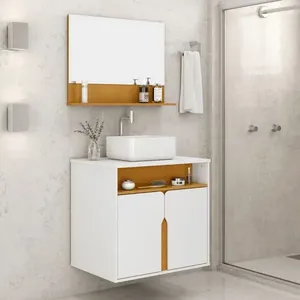 Kit Banheiro Harmonia 2 Portas 2 Prateleiras em MDP 60cm Branco-Naturalle de Casa Kit Banheiro Harmonia 2 Portas em MDP 60cm Branco-Naturalle de Casa