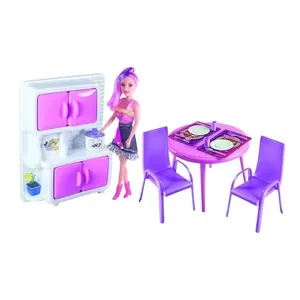 Kit Copa de Cozinha Infantil com Boneca Mesa Cadeiras e Armário Rosa Lua de Cristal Kit Copa de Cozinha Infantil com Boneca Armário Mesa e Cadeiras Rosa Lua de Cristal