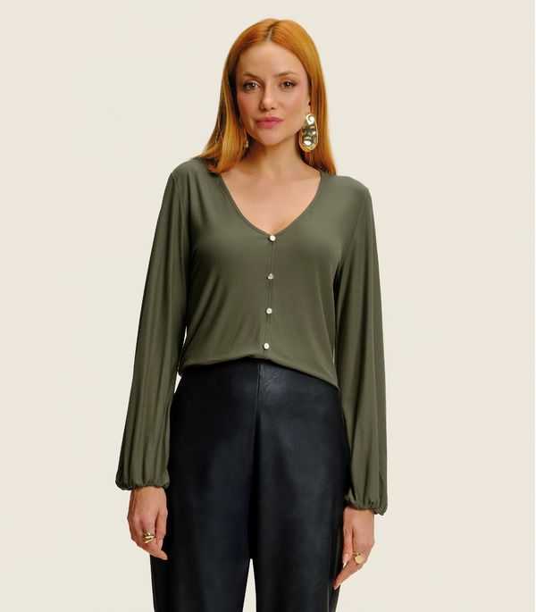 Blusa Feminina Manga Longa Bufante Viscose Endless Verde GG