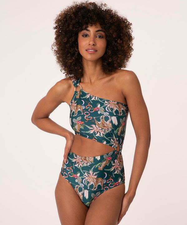 maiô ombro único cut out floresta com proteção uv50+ verde M