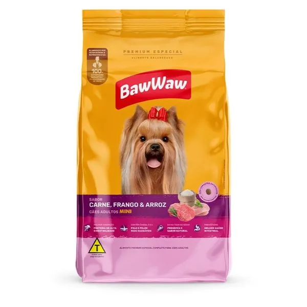 Ração Baw Waw Cão Adulto Raças Mini Carne, Frango e Arroz 2,4kg