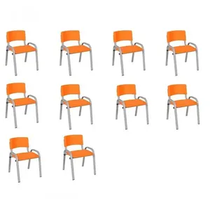 Kit 10 Cadeiras Infantil Iso, Escola, Base Cinza- Laranja