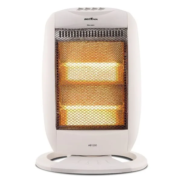 Aquecedor Elétrico AB1200 Halógeno 3 Níveis de Potência 1200W Oscilante Branco Britânia 220V Aquecedor Elétrico AB1200 Halógeno 3 Níveis 1200W Branco Britânia 110V