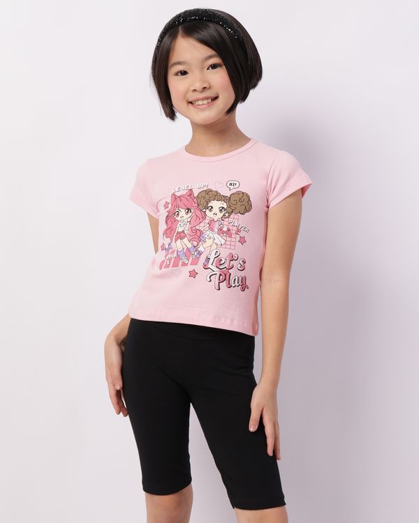 Conjunto Infantil Curto Algodão Estampa Frontal Rosa 4