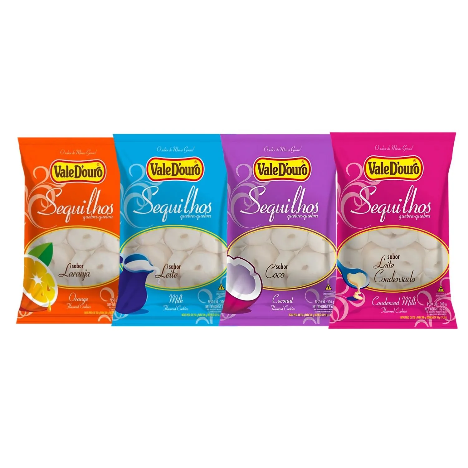 Kit Biscoito Sequilhos Sabores Sortidos Sem Glúten Vale D'Ouro - 4 Unidades 300g