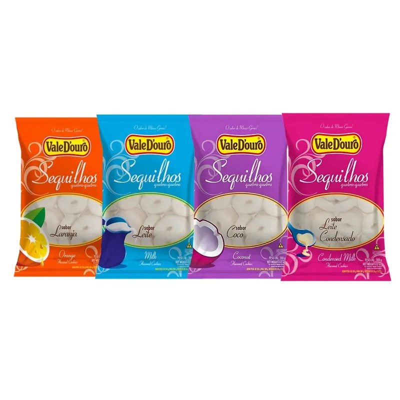 Kit Biscoito Sequilhos Sabores Sortidos Sem Glúten Vale D'Ouro - 4 Unidades 300g