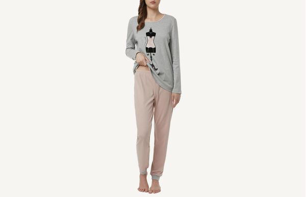 Pijama Comprido De Algodão Com Estampado Manequim - Cinza M