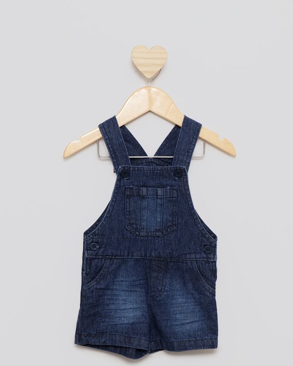 Macaquinho Jeans Bebê Com Bolso Azul G