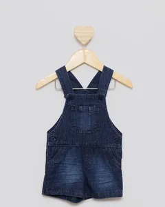 Macaquinho Jeans Bebê Com Bolso Azul G