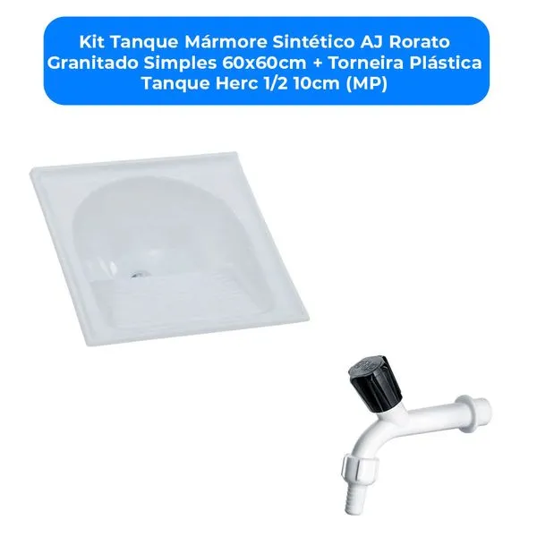 Kit Tanque Mármore Sintético AJ Rorato Granitado Simples 60x60cm + Torneira Plástica Tanque Herc 1/2 10cm (MP)
