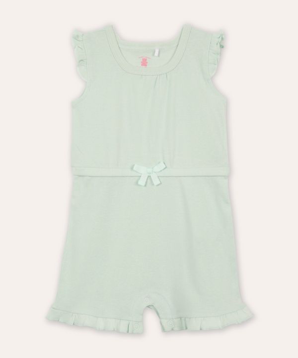macacão curto infantil lacinho e babado verde 6-9