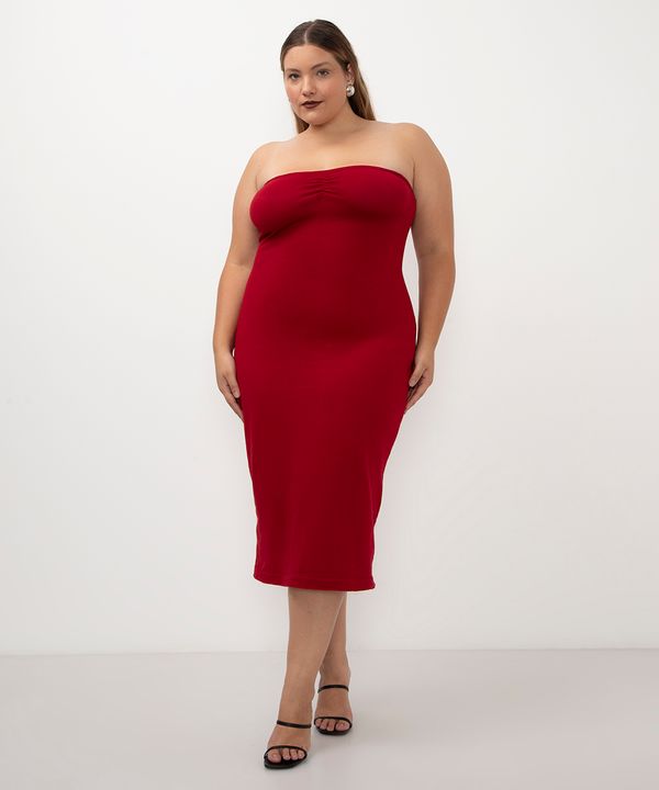 vestido de tricot sem alça plus size vermelho GG2