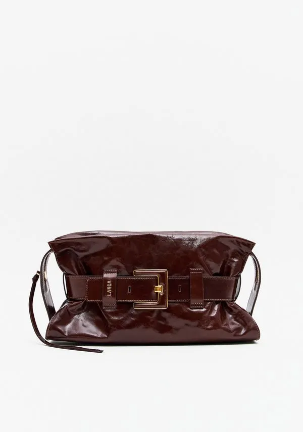 Bolsa Clutch Couro Com Maxi Fivela Marrom U