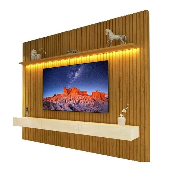 Home Suspenso 2.3 Ripado Com Led Nobre Naturale Com Off White - Gelius Móveis