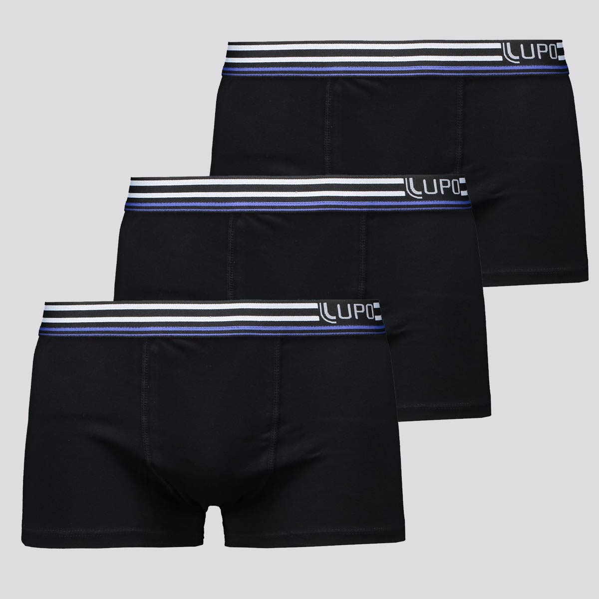 Kit de 3 Cuecas Sunga Lupo Slim Cotton Elastic Preta