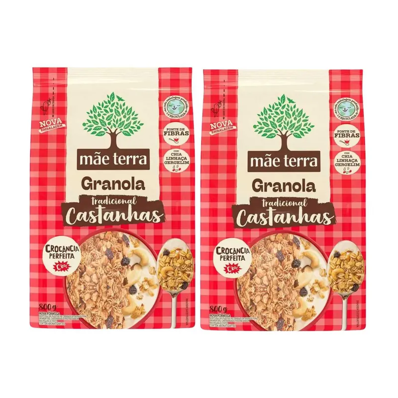 Kit Granola Vegana Tradicional Com Castanhas Brasileiras Mãe Terra - 2 Unidades 800g