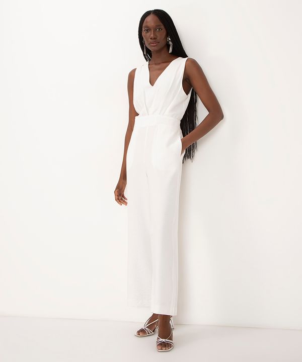 macacão de viscose alfaiataria com pregas off white G