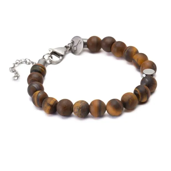 Pulseira Ortega de Pedra Natural Olho de Tigre Marrom Marrom Ajustável