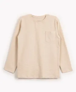 camiseta de algodão infantil bolsinho manga longa bege claro 12