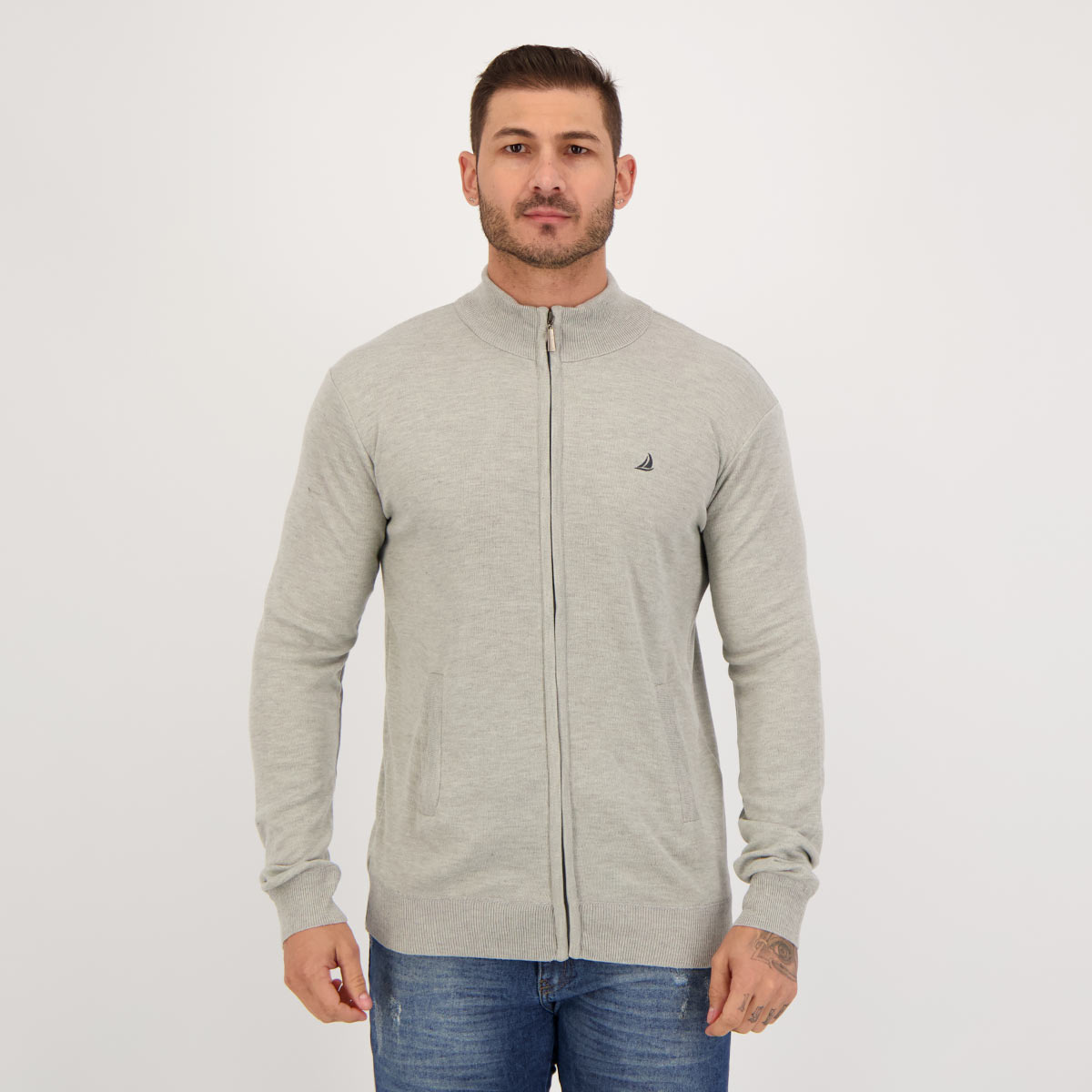 Suéter Balboa Smooth e Zipper Mescla Cinza Claro