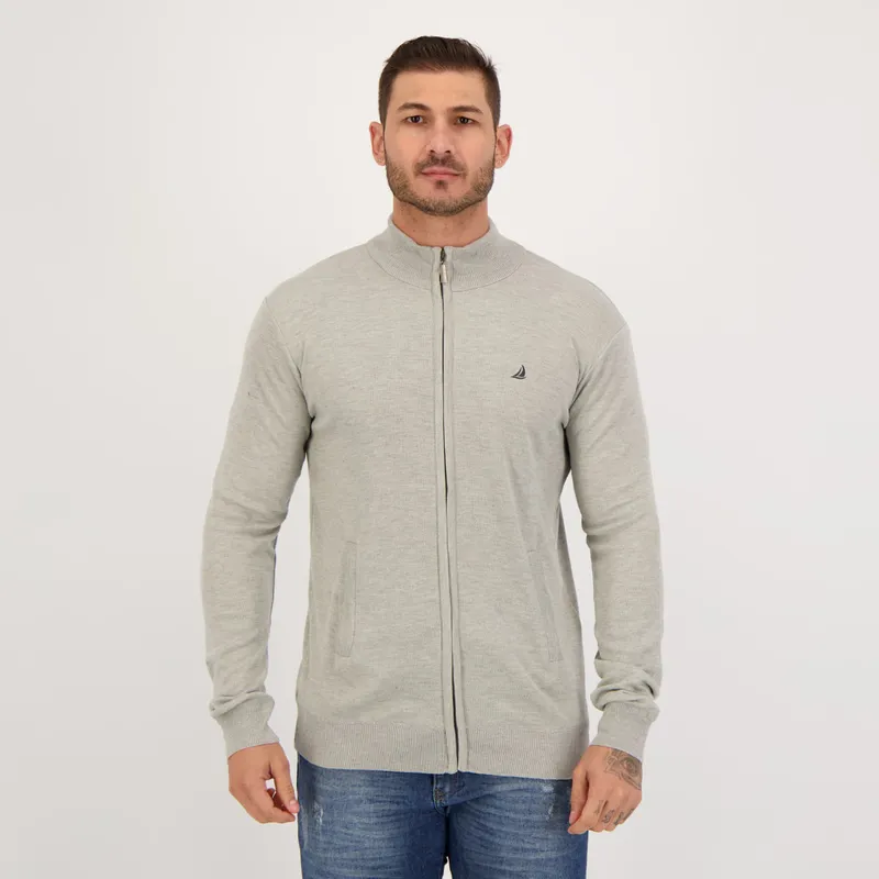 Suéter Balboa Smooth e Zipper Mescla Cinza Claro