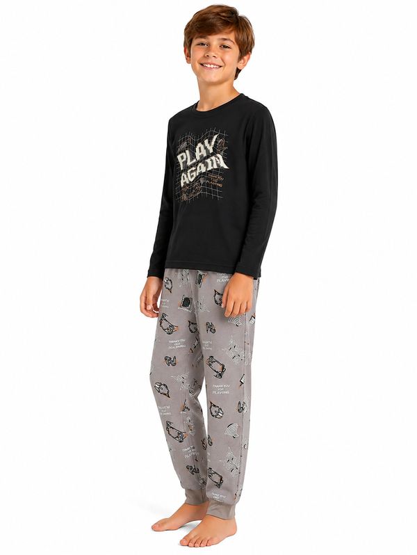 Pijama Longo Estampado Juvenil Para Menino - PRETO 12