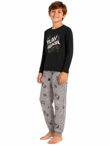 Pijama Longo Estampado Juvenil Para Menino - PRETO 12