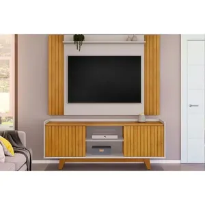 Estante p/ Sala até 55 Pol Trend/Flat Ripado c/ Portas e Nichos 150x168cm Cedro/Bali - DJ Móveis