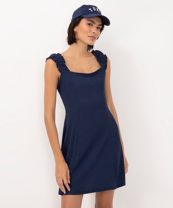 vestido curto feminino com alça franzida azul PP
