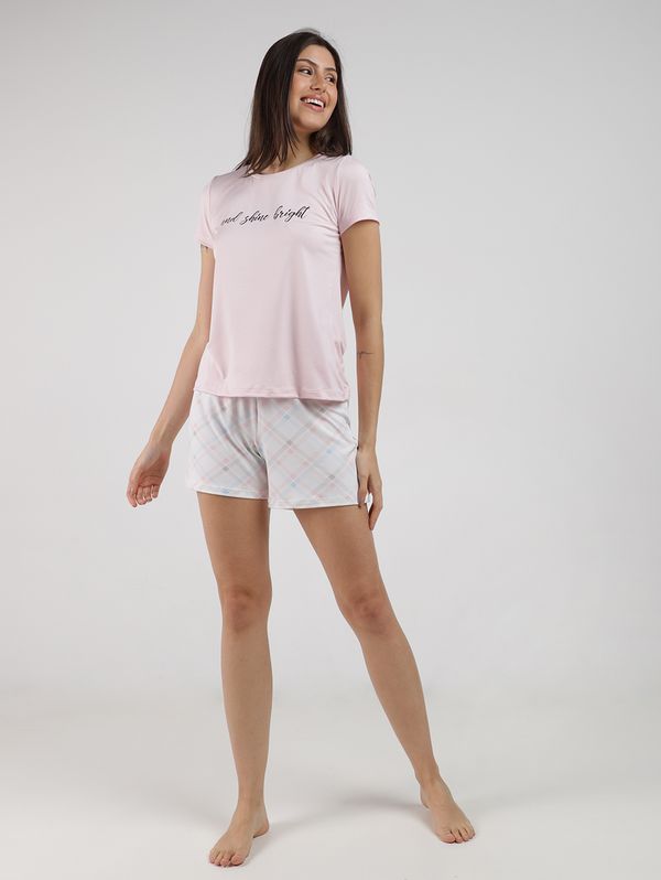 Pijama Curto Suede Xadrez Feminino ROSA CLARO G