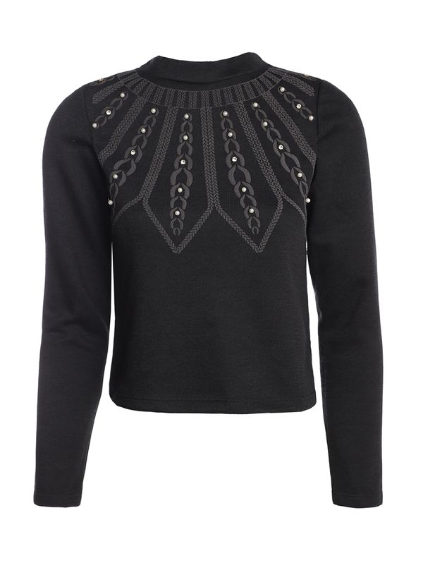 Blusa Tricot Gola Média Com Pérolas Feminina PRETO GG