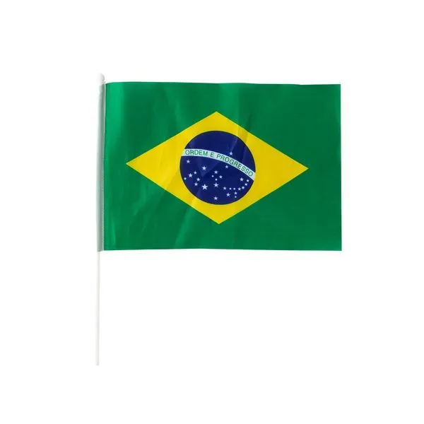 Bandeirinha de Mão Brasil Poliéster 19,5x29cm Com Haste 34,3cm - bee