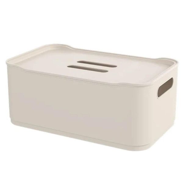 Cesta Organizadora Fit Grande 5,6L Coza Fit Plástico Light Bege Com Tampa