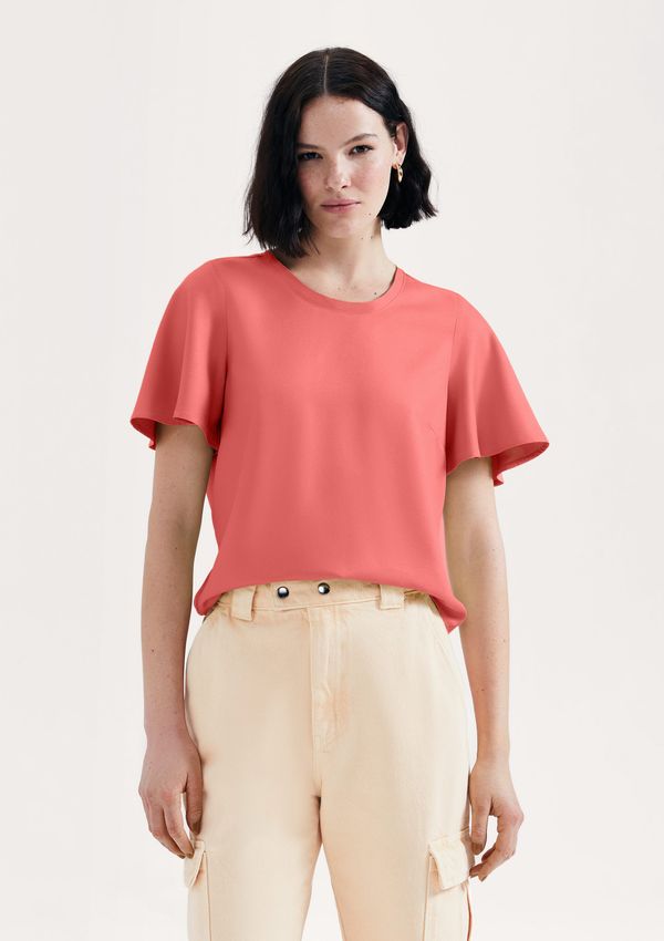 Blusa Feminina Manga Evasê Em Viscose Creponada - Vermelho P