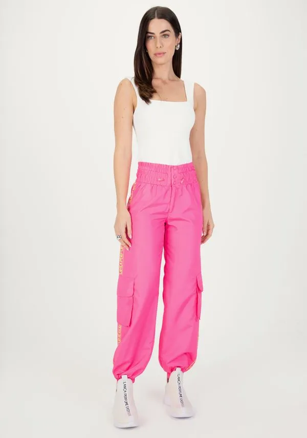 Calça Cargo Cintura Alta Rosa PP