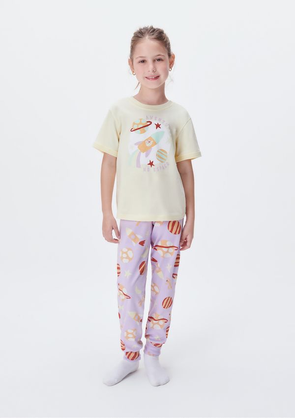 Pijama Infantil Menina Regular Com Estampa Brilha no Escuro - Lilás 014