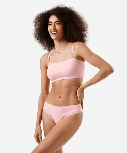 kit com top faixa e calcinha fio feminino rosa G