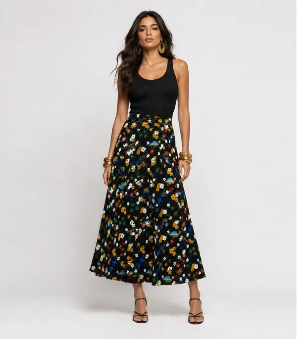 Saia Midi Feminina Molicotton Viscose Infinita Cor Preto G
