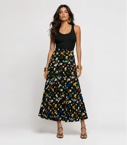 Saia Midi Feminina Molicotton Viscose Infinita Cor Preto G