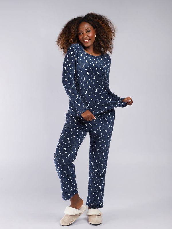Pijama Fleece Estampado Feminino MARINHO P