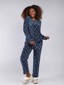 Pijama Fleece Estampado Feminino MARINHO P
