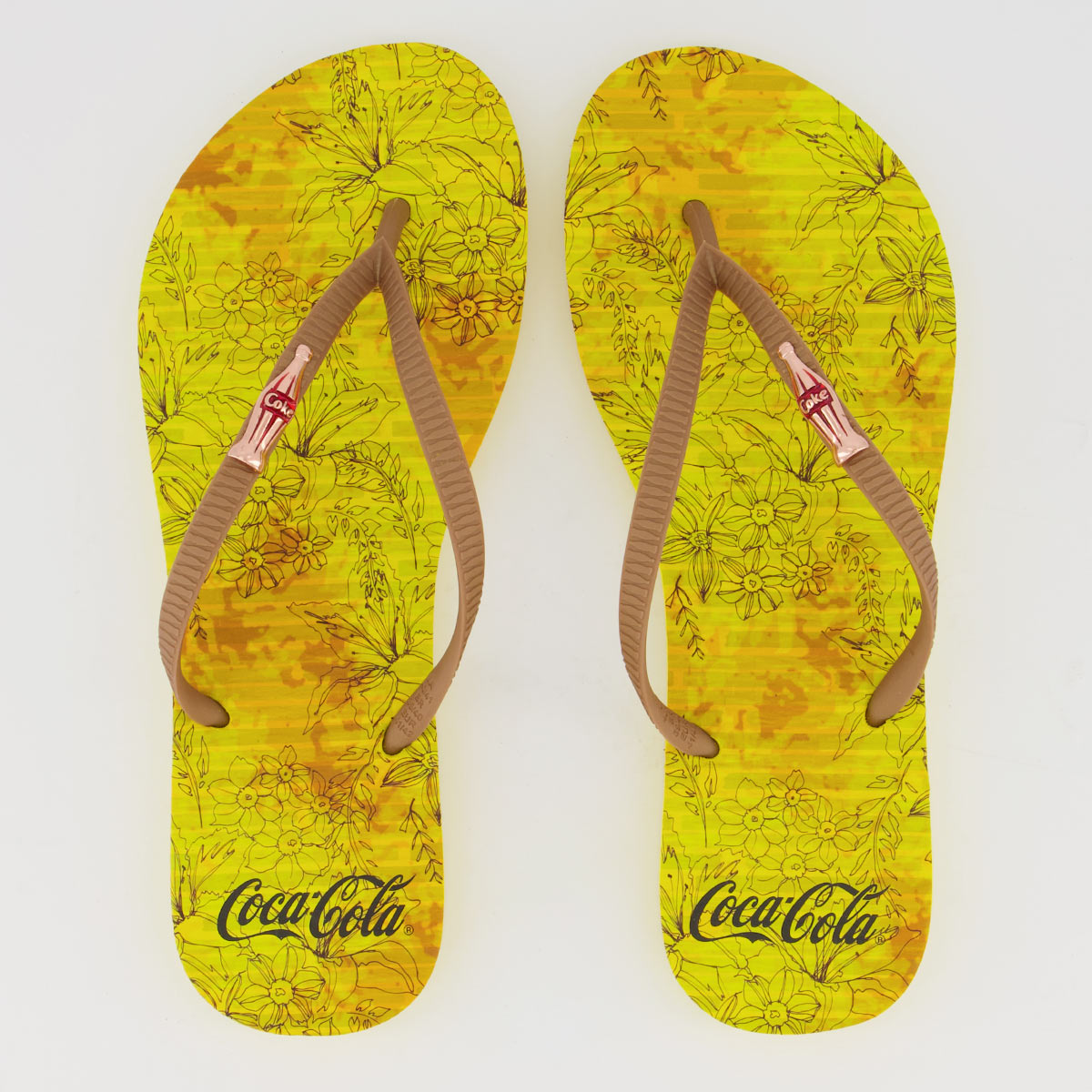 Chinelo Coca Cola Cokes Flowers Feminino Amarelo