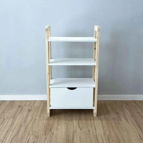 Aparador Linea Slim 4 Prateleiras 1 Gaveta Madeira 54cm Branco e Natural Artfactory Design