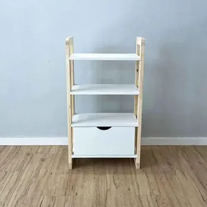 Aparador Linea Slim 4 Prateleiras 1 Gaveta Madeira 54cm Branco e Natural Artfactory Design