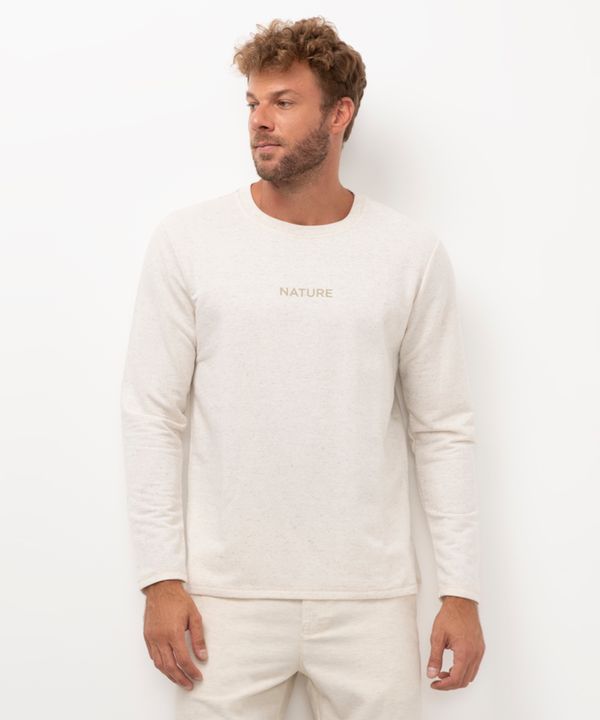 camiseta manga longa com linho nature off white P