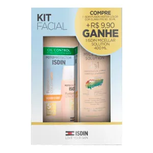 Kit Isdin Protetor Solar Facial FPS 50 Fusion Water Color Oil Control Cor Clara 50ml + Água Micelar 100ml