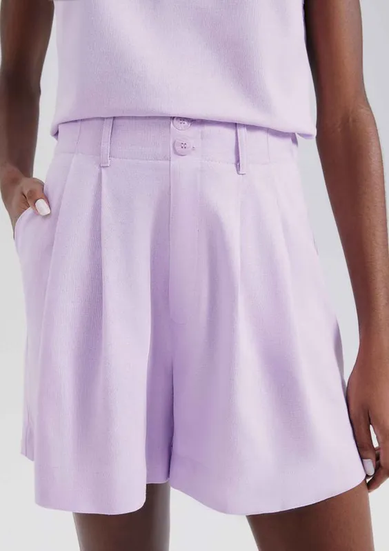 Shorts Feminino Em Alfaiataria Com Linho - Lilás 036